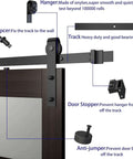Diagram of 48x96 Inch Frosted Glass Barn Door With 8-Foot Sliding Hardware Included, showing black hardware components.