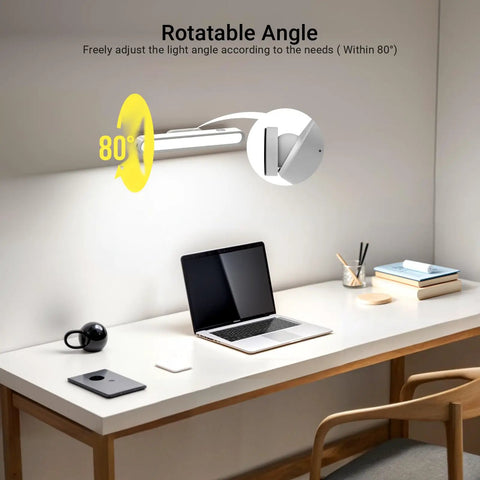 Dope Wireless LED Under Cabinet Light Bar With Magnetic Mount on desk, 80-degree rotation, illuminating workspace