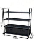 4 Shelf Closet Organizer With Black Metal Frame And Two Collapsible Fabric Bins And Straight Up Heavy Duty Vertical Shoe Rack Clutch Dorm Room And Small Space And Tidy Home Storage Solution, 31.25x13.5x31.5 inches.