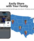 Map showing live view sharing via iCam365 app, supporting Wireless Video Doorbell With Chime And HD Camera, Long Battery Life.