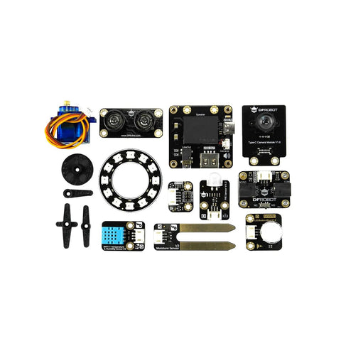 Python Starter Kit for M10 Board (Board Not Included) With 15 Structured STEM Lessons, plug-and-play sensors displayed on white background