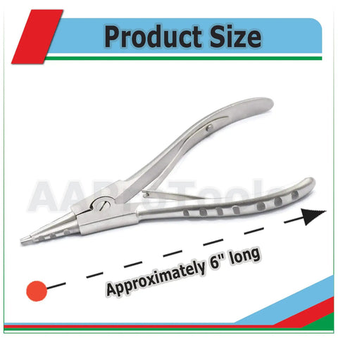 Set Of 2 Ring Opening And Ring Closing Pliers For Body Piercing Captive Bead Tools Stainless Steel With Red Dip Finish Durable And Easy Grip Ideal For Piercing Jewelry Making And Maintenance, approximately 6 inches long.