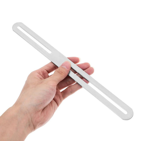 Hand holding Stainless Steel Adjustable Corner Brace Dual Head With Movable Design Sliding Joining Plates Flat Brackets For Shelf And Table Repair