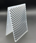 Flat Out Dope 3D Plastic Embossing Folder Template With Absolutely Stunning Industrial Wind Texture For A6 Card Making and Total Game Changer Diy Scrapbook Craft Projects, showing angled view with diamond pattern.