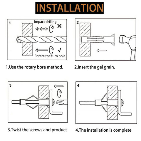 Installation guide for Self Drilling Hollow Wall Anchor Kit With Screws For Drywall And Plaster Grey Plastic Anchors