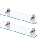 Floating Glass Bathroom Shelf 16 Inch Tempered Glass Wall Shelf With Brushed Nickel Brackets Dope Space Saving Organizer 2 Pack Easy Install Built To Last. Two glass shelves with brushed nickel brackets on white background.
