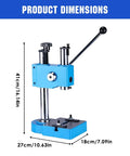 Built Tough As Nails Cast Iron Arbor Press With Dead Simple Auto Reset Spring Loaded Handle For Benchtop Shaft Punching Bending And Quick Stretching Projects dimensions side view showing height and base size.