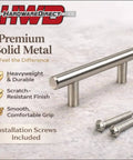 Stainless steel handle with screws, heavyweight, durable finish, with HardwareDirect branding, under 4-inch length.