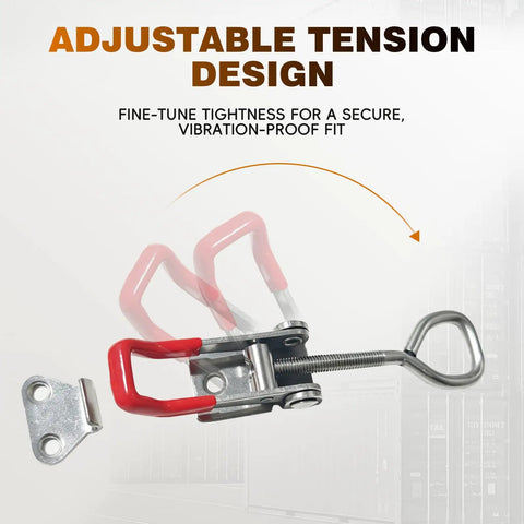 Heavy Duty Stainless Steel Toggle Latch Clamp Set 2 Pack Adjustable Pull Hasp Latches, rustproof, red handle, side view