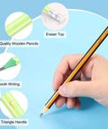 Hand holding Round Pencils 12 Pack HB Graphite Wooden Pencils With Erasers For Classroom Office Writing And Drawing Supplies Green