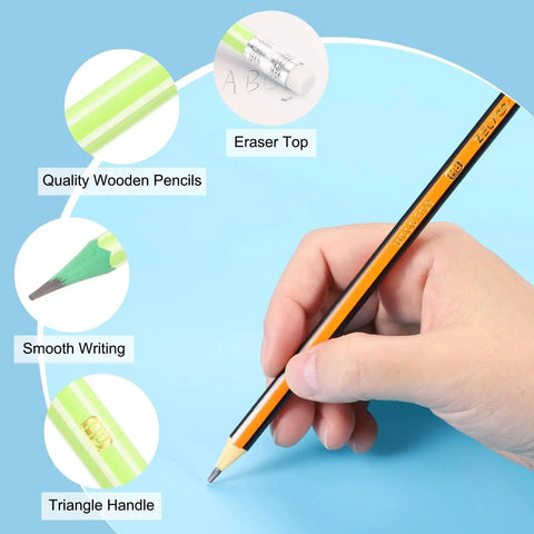 Hand holding Round Pencils 12 Pack HB Graphite Wooden Pencils With Erasers For Classroom Office Writing And Drawing Supplies Green
