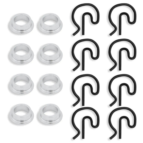 8 Piece Manual Transmission Shifter Bushing Kit With Spring Clips For Hurst Competition Plus 4 Speed MasterShift 3 Speed Shifters Fits GM Muncie Transmissions Gearhead Ready Replacement, showing bushings and spring clips