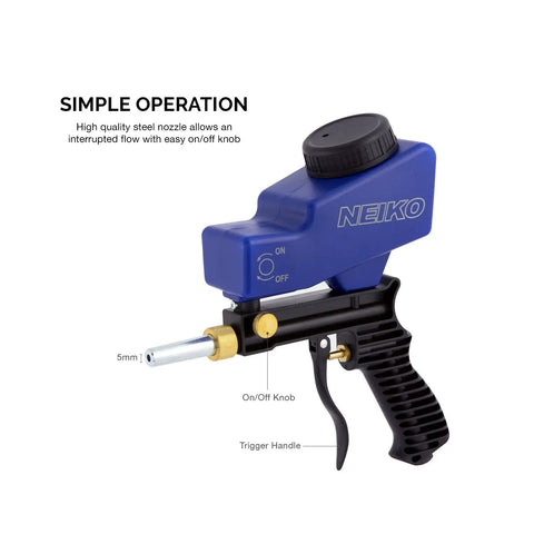 Air Sand Blaster Gun With Gravity Feed For Quick Paint And Rust Removal, handy handheld tool with replaceable steel nozzle
