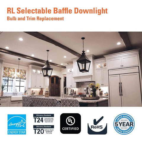 5 Inch And 6 Inch Led Recessed Can Trim Retrofit Kit With Switchable Cct Temperatures Dimmable Six Hundred Lumens in a modern kitchen setting.