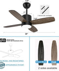 38 Inch Ceiling Fan With Lights Remote Control For Patio And Outdoor Spaces App Control Dimmable Quiet DC Motor Perfect For Sunroom Screen Porch Living Room And Bedroom Black with wood and oak blades