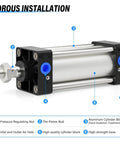 Beefy 4 Inch Bore 6 Inch Stroke Pneumatic Air Cylinder Double Acting Aluminum Body With PT1/2 Port and Adjustable Buffer