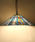 Two Light Tiffany Style Pendant Light Fixture 16 Inch Large Mission Vintage Stained Glass Hanging Lamp