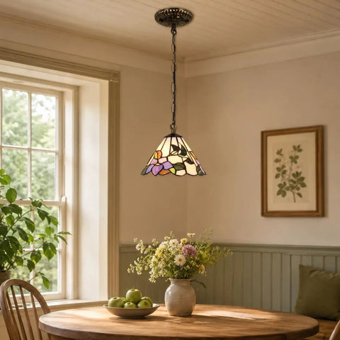 Cool Hummingbird Flower Tiffany Style Stained Glass Ceiling Pendant Fixture with 8 Inch Handmade Lampshade in blue room