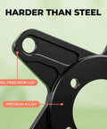 Close-up of CNC precision cut 130BCD black aluminum alloy Mid Drive Spider Adapter Ring For 130BCD Aluminum Alloy Chainring Adapter.