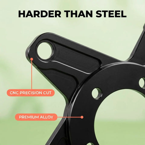 Close-up of CNC precision cut 130BCD black aluminum alloy Mid Drive Spider Adapter Ring For 130BCD Aluminum Alloy Chainring Adapter.