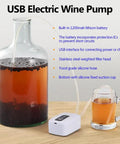 Ultra Handy Food Grade USB Electric Auto Siphon For Bottling Home Brew Wine Beer Beverages And Kombucha, shown with glass bottle and mug.