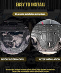 Heavy Duty Engine Splash Shield Fits Hyundai Sonata 2024 2025 2026 showing before and after installation with visible engine bay.
