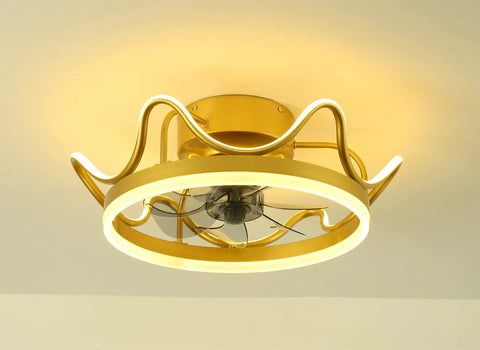 Low Profile Ceiling Fan With Remote Light Kit Crown Gold Finish Perfect For Girls Room July 2022 Design Quiet Safe Motor