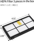 HEPA filter from All In One Roomba Replacement Parts Kit for 800 and 900 Series Vacuum Cleaners dimensions shown.