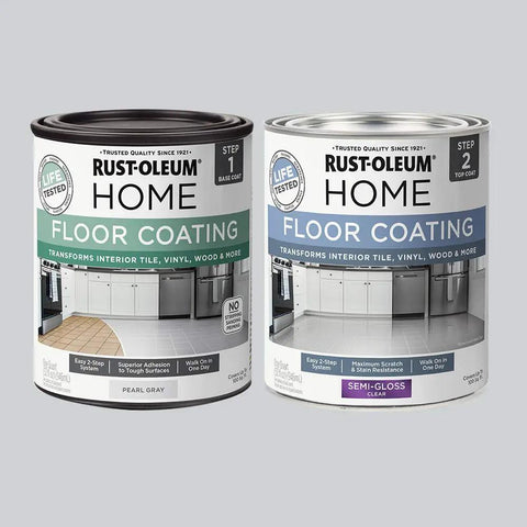 Home Interior Floor Coating Kit Semi Gloss Pearl Gray Water Based Adheres Without Stripping Sanding Or Priming Easy Application