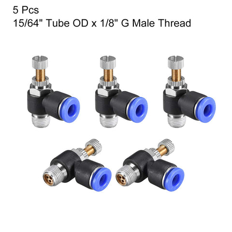 Push To Connect Pneumatic Air Flow Control Valve Elbow Fitting 6mm OD To G1 8 Male Thread Speed Controller Blue Pack Of 5