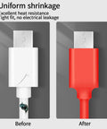 Before and after using 580 Piece Heat Shrink Tubing Kit For Wires Industrial Grade 2 To 1 Shrink Ratio Waterproof Electrical Tape