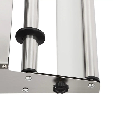 Close-up view of Rock Solid No Sweat Hand Cling Wrap Sealer And 18 Inch Food Packaging Machine's stainless steel rollers