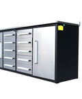 Heavy Duty Steel Tool Cabinet With Ten Locking Drawers And Non Slip Liners Workhorse Grade Workbench Station side view