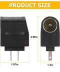 Universal AC To DC Car Power Converter For Cigarette Lighter Socket With 12V Vehicle Transformer and Wall Plug Adapter side view with dimensions 2.95in x 1.97in x 1.3in.