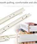 Heavy Duty Metal Drawer Slides 10 To 22 Inch Bottom Mount Rails With 99 Lbs Load Capacity Per Pair, Smooth Glide Track For Kitchen And Dresser Drawers, Includes Two Extended Guide Rails, Durable Steel Construction, white steel drawer slides shown with kitchen drawer