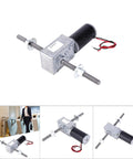 Dual Shaft Coaxial Gear Motor With M8 Threads 24V Geared Motor For Precision Motion Control In Automation And Robotics Beefy High Torque Gearing With Right And Left Shafts Flange Mount For Accurate Linear Actuation, silver metal body with threaded shafts