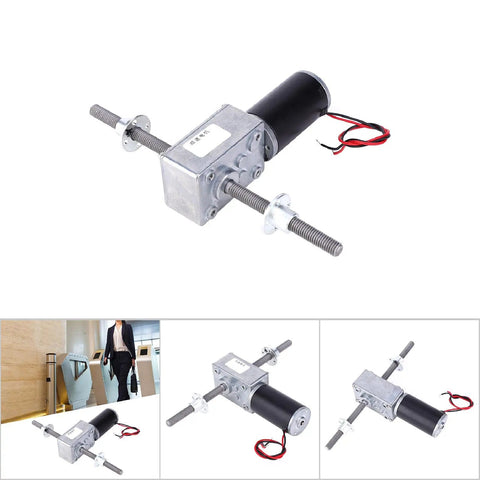 Dual Shaft Coaxial Gear Motor With M8 Threads 24V Geared Motor For Precision Motion Control In Automation And Robotics Beefy High Torque Gearing With Right And Left Shafts Flange Mount For Accurate Linear Actuation, silver metal body with threaded shafts
