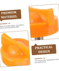 Close-up of orange plastic locking squeezer screw for citrus juicer replacement part, showing design details and texture.