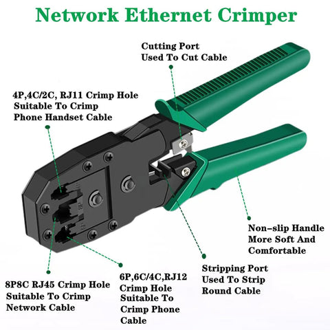 Portable Network Tool Kit For Cat5 Cat5e Cat6 Cables 11 In 1 Ethernet Crimping And Testing Set With RJ45 RJ11 Connectors shown