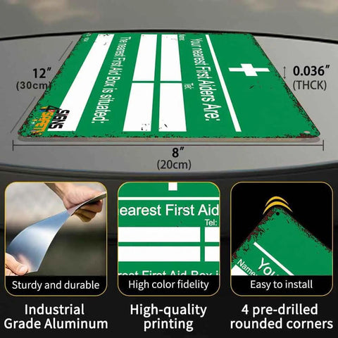 12 By 8 Inch Aluminum First Aid Contact Information Metal Sign For Offices And Your Pad, Durable Rust Resistant Plate