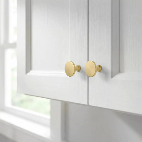 10 Pack Gold Cabinet Knobs Set Matte Gold Mushroom Round Brass Drawer Handles For Dresser And Kitchen Cabinets installed