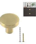 Two Pack 1 Inch Cabinet Knobs With Mounting Screws Solid Brass Round Drawer Pulls For Cabinets Or Dressers Easy Install Includes Two Screw Types To Fit Different Board Thickness Durable Kitchen And Bedroom Hardware, brass knob and screws