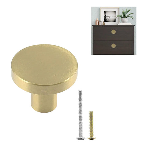 Two Pack 1 Inch Cabinet Knobs With Mounting Screws Solid Brass Round Drawer Pulls For Cabinets Or Dressers Easy Install Includes Two Screw Types To Fit Different Board Thickness Durable Kitchen And Bedroom Hardware, brass knob and screws