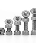 10 Piece Ta2 Titanium Knurled Socket Head Cap Screw Nut And Flat Washer Combination Kit M4x8mm set of screws and nuts in various sizes.