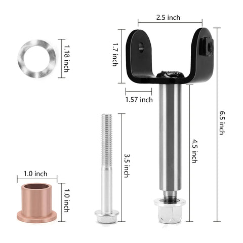 Front End King Pin Repair Kit For Club Car Precedent Golf Carts 2004 Up Replaces OEM 103638601 102287201 102288201 Pack Of 2 One Kit Serves Both Sides Easy Install Durable Bushings For Gas Or Electric Models, dimensioned parts view