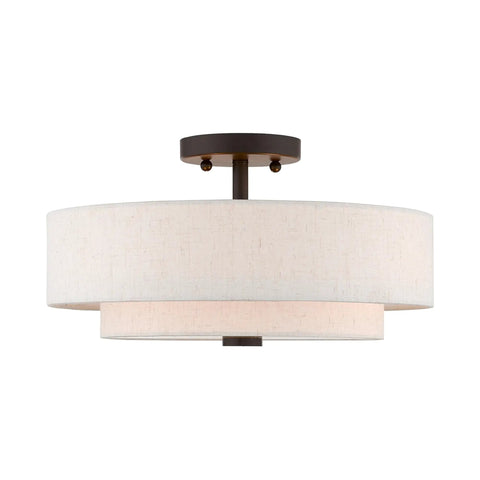 Ceiling Mount Light In English Bronze With Classic Transitional Style Durable Steel Construction Handcrafted Oatmeal Fabric Shade