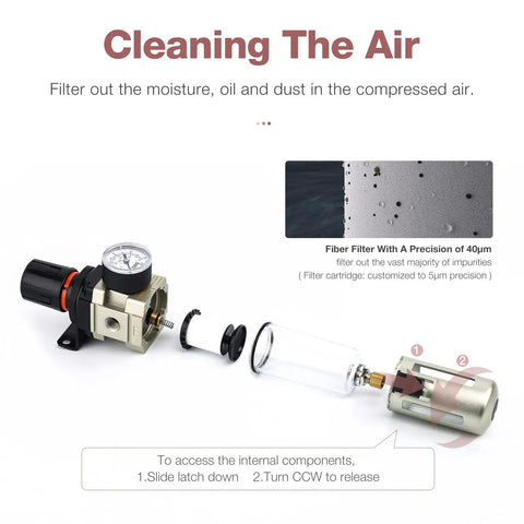 Compressed Air Filter Regulator Piggyback Combo Pro Grade 3/8 NPT with poly bowl and metal guard semi auto drain AW3000 N03A