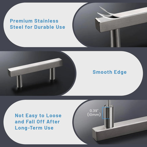 10 Pack Brushed Nickel Square Body Cabinet Pulls 64mm Hole Center Stainless Steel Drawer Pulls showing durable use and smooth edge design