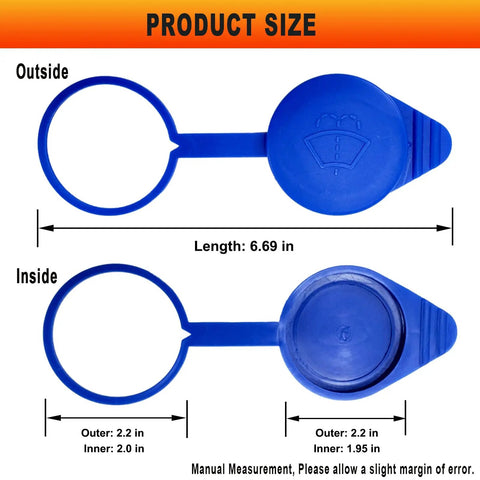 Windshield Washer Fluid Reservoir Cap Replacement for Focus and Transit Vans 2012-2022 Fits Focus, Transit Connect, Transit 150 250 350 350HD Seals Properly and Regulates Pressure Replaces CP9Z-17A605-A CP9Z17A605A, blue cap with dimensions