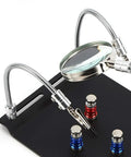 Third Hand Soldering Station With 3X LED Magnifying Lamp Magnetic PCB Clamp and Flexible Arms on black base